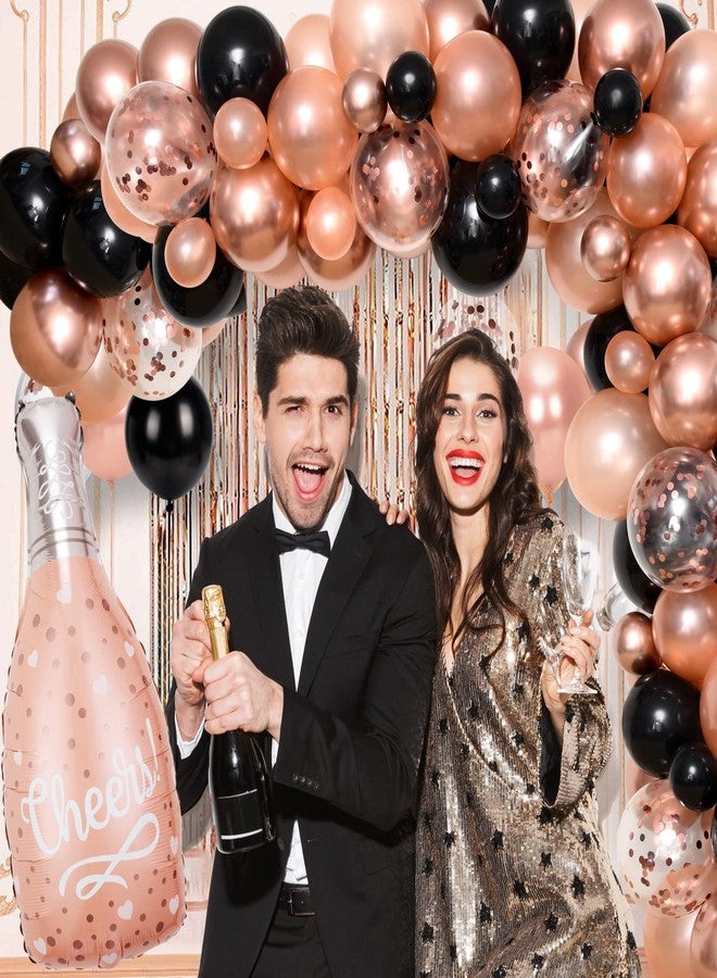 Winrayk Rose Gold and Black Happy Birthday Decorations for Women, Rose Gold Black Balloons Arch & Backdrop Tablecloth Foil Balloons, Women 20th 30th 40th 50th Birthday Party Decorations - Image 4